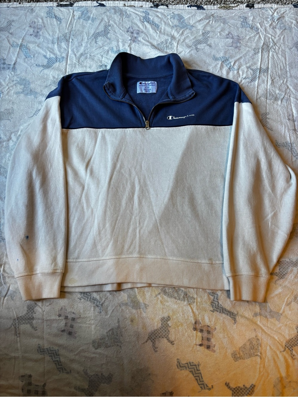 Champion Two-Tone Navy and Cream Quarter-Zip Pullover